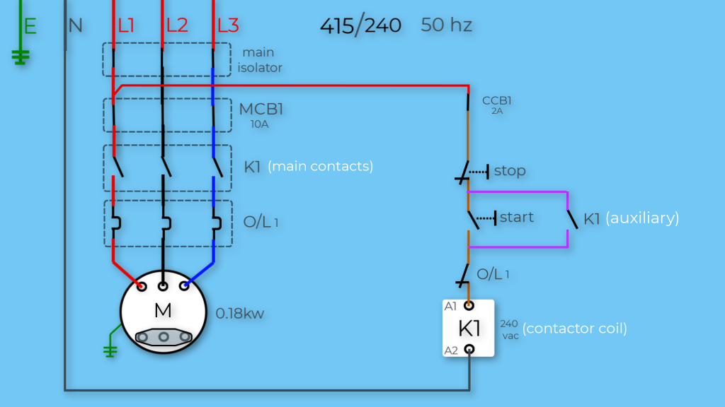 DOL motor starter circuit schematic